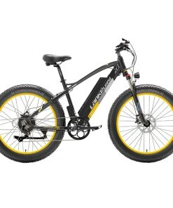 LANKELEISI XC4000 Electric Bike 26*4.0 Inch Fat Tires 1000W Motor 40Km/h Max Speed 48V 17.5Ah Battery Shimano 7 Speed 120Km Range 1800Kg Max Load - Yellow
