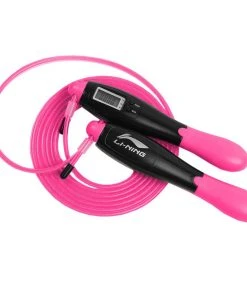 LI-NING Counting Electronic Skipping Rope 2.8m Length Adjustable HD Display Durable Wire Rope Double Button ABS Anti-slip Handle Four Modes - Pink