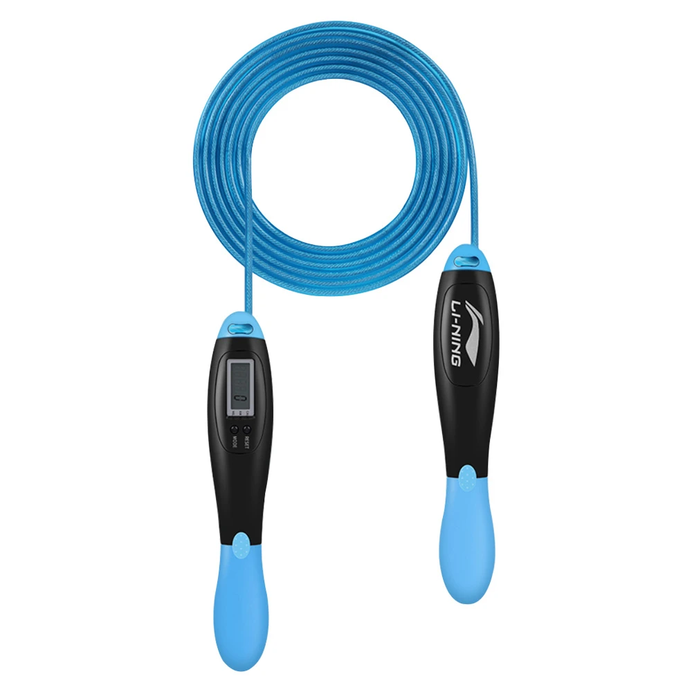LI-NING Counting Electronic Skipping Rope 2.8m Length Adjustable HD Display Durable Wire Rope Double Button ABS Anti-slip Handle Four Modes - Blue - Image 2