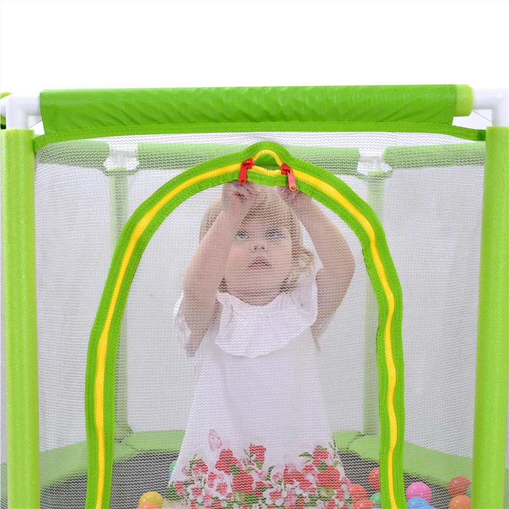 55" Toddlers Trampoline With Safety Enclosure Net And Ocean Balls, Indoor Outdoor Mini Trampoline For Kids - Green - Image 6