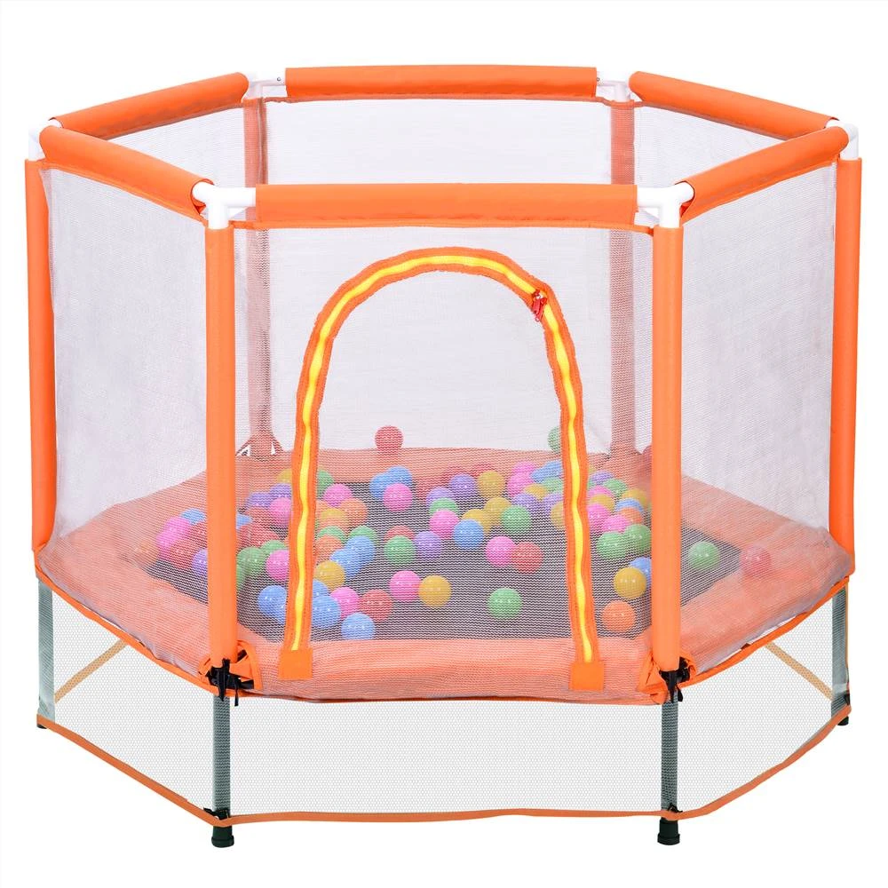 55" Toddlers Trampoline With Safety Enclosure Net And Ocean Balls, Indoor Outdoor Mini Trampoline For Kids - Orange