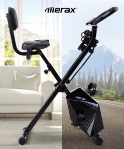 Merax Foldable Cycling Exercise Bike With LCD Screen Adjustable Height And Arm Resistance Bands For Indoor Workout - White