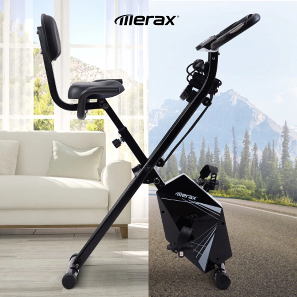 Merax Foldable Cycling Exercise Bike With LCD Screen Adjustable Height And Arm Resistance Bands For Indoor Workout - White