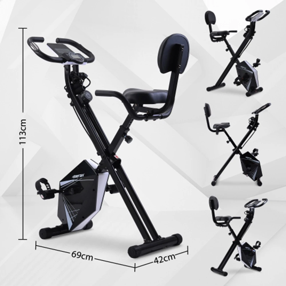 Merax Foldable Cycling Exercise Bike With LCD Screen Adjustable Height And Arm Resistance Bands For Indoor Workout - White - Image 5