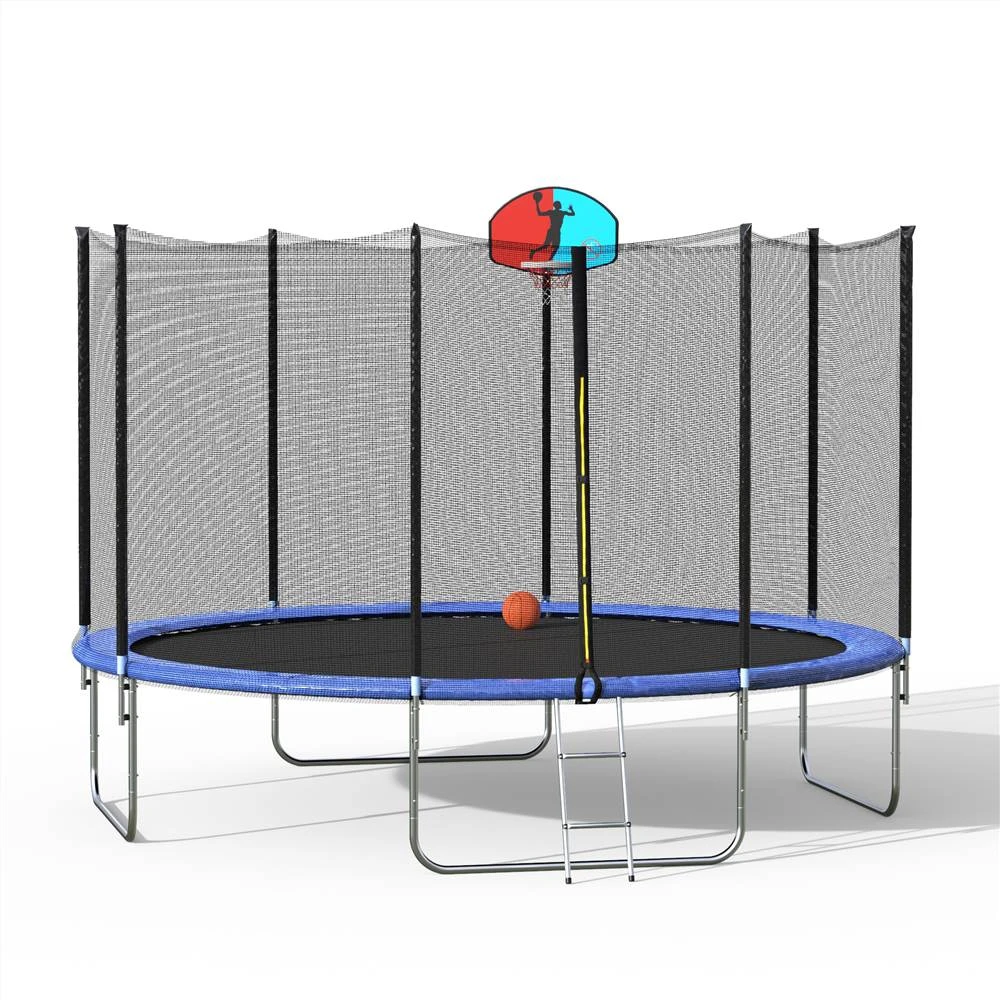 12FT Trampoline With Safety Enclosure Net & Ladder, Spring Cover Padding, Basketball Hoop -Blue - Image 4