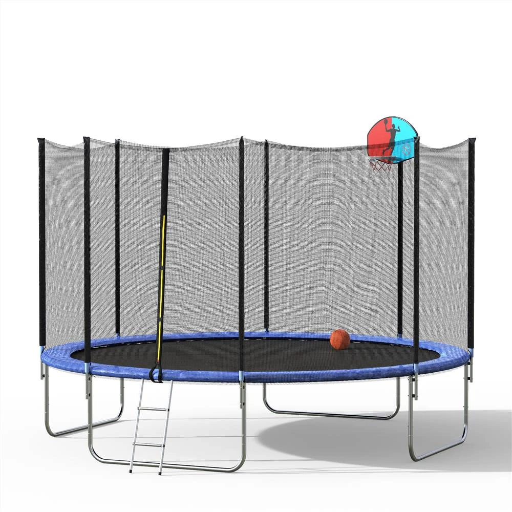 12FT Trampoline With Safety Enclosure Net & Ladder, Spring Cover Padding, Basketball Hoop -Blue - Image 5