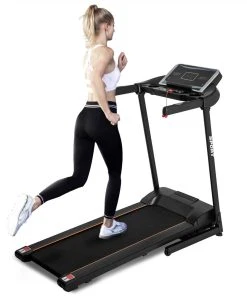 Merax 8030C Foldable Electric Treadmill Motorized Running Machine 1.5HP Motor Speed 3 Modes And 12 Automatic Programs With Large Display Transport Wheels Armrest Design - Black