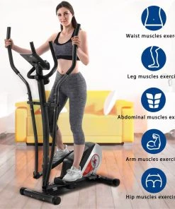 Home Use Elliptical Machine Trainer Magnetic Smooth Quiet Driven 8 Levels Of Magnetic Resistance With LCD Monitor - Black