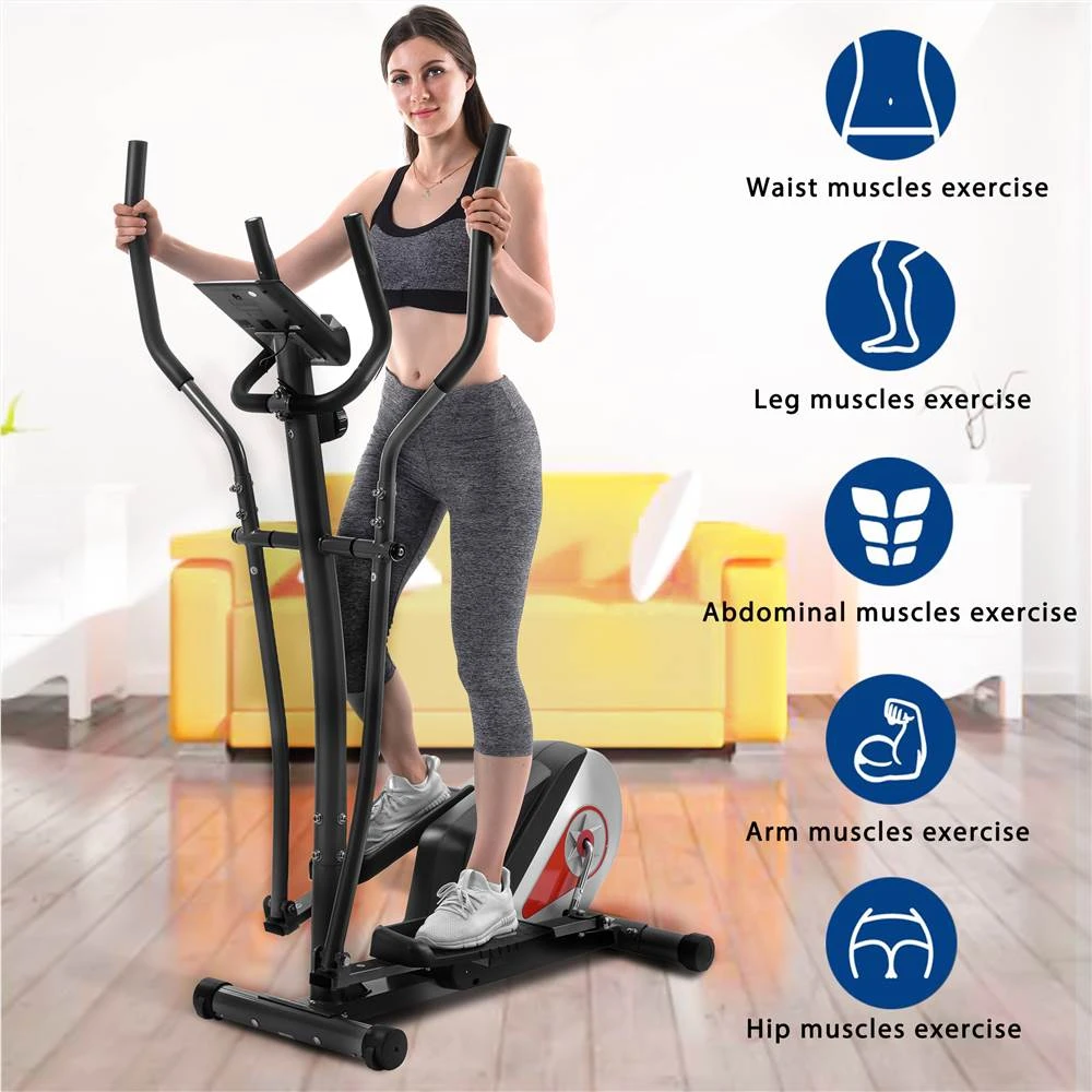 Home Use Elliptical Machine Trainer Magnetic Smooth Quiet Driven 8 Levels Of Magnetic Resistance With LCD Monitor - Black
