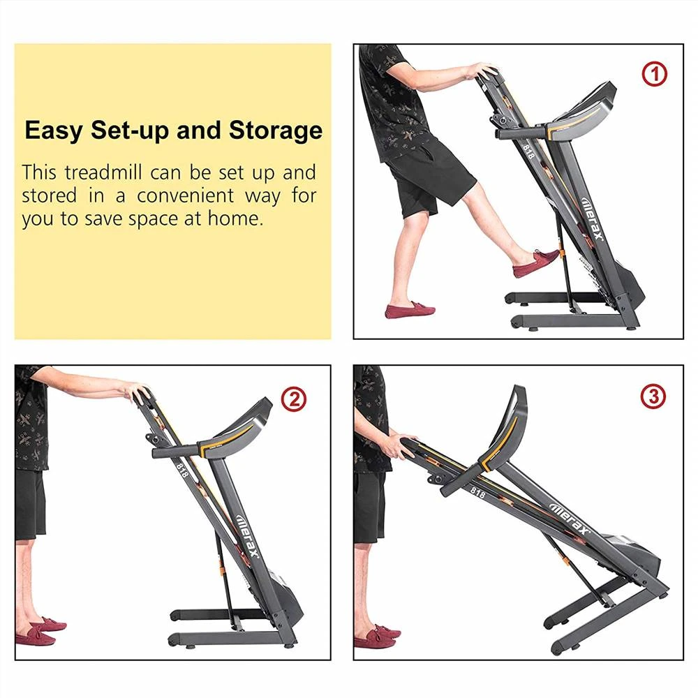 Merax Newest 2.25HP Electric Folding Treadmill Motorized Running Machine With Cushion Adjustable Incline Level Large Display - Black - Image 5