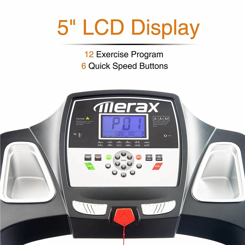 Merax Newest 2.25HP Electric Folding Treadmill Motorized Running Machine With Cushion Adjustable Incline Level Large Display - Black - Image 6