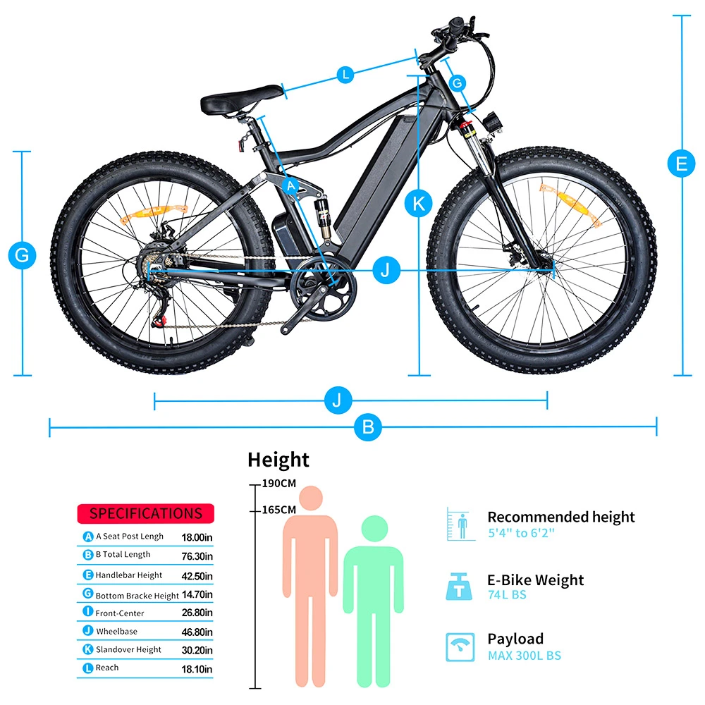 ONES1 Electric Bike 26*4.0 Inch Fat Tires 48V 500W Motor 10Ah Battery 25Km/h Max Speed Shimano 7 Speed - Black - Image 2