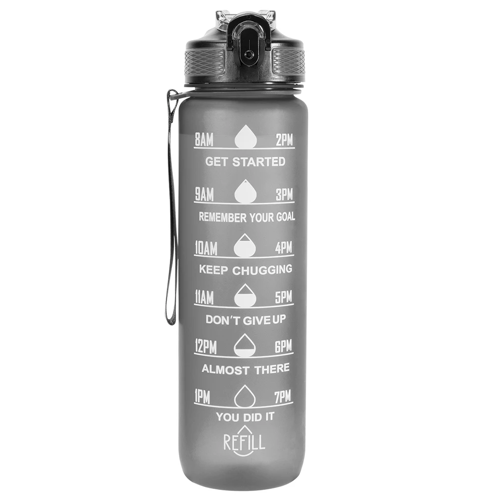 OOLACTIVE GF-1202 34oz Water Bottle With Straw Motivational Water Bottle With Time Marker - Black