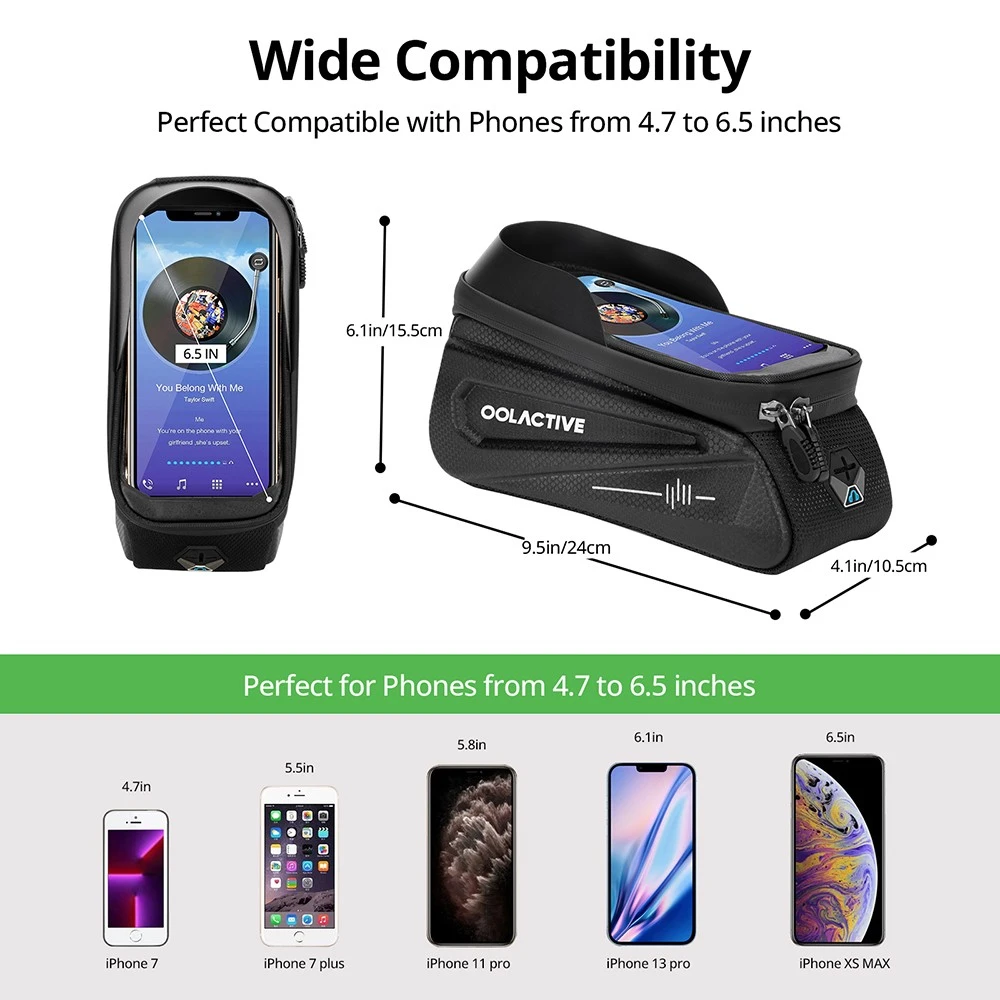 OOLACTIVE LF-0402 Bike Phone Front Frame Bag Bicycle Phone Mount Top Tube Bag Compatible Phone 4.7-6.5 Inch - Image 4