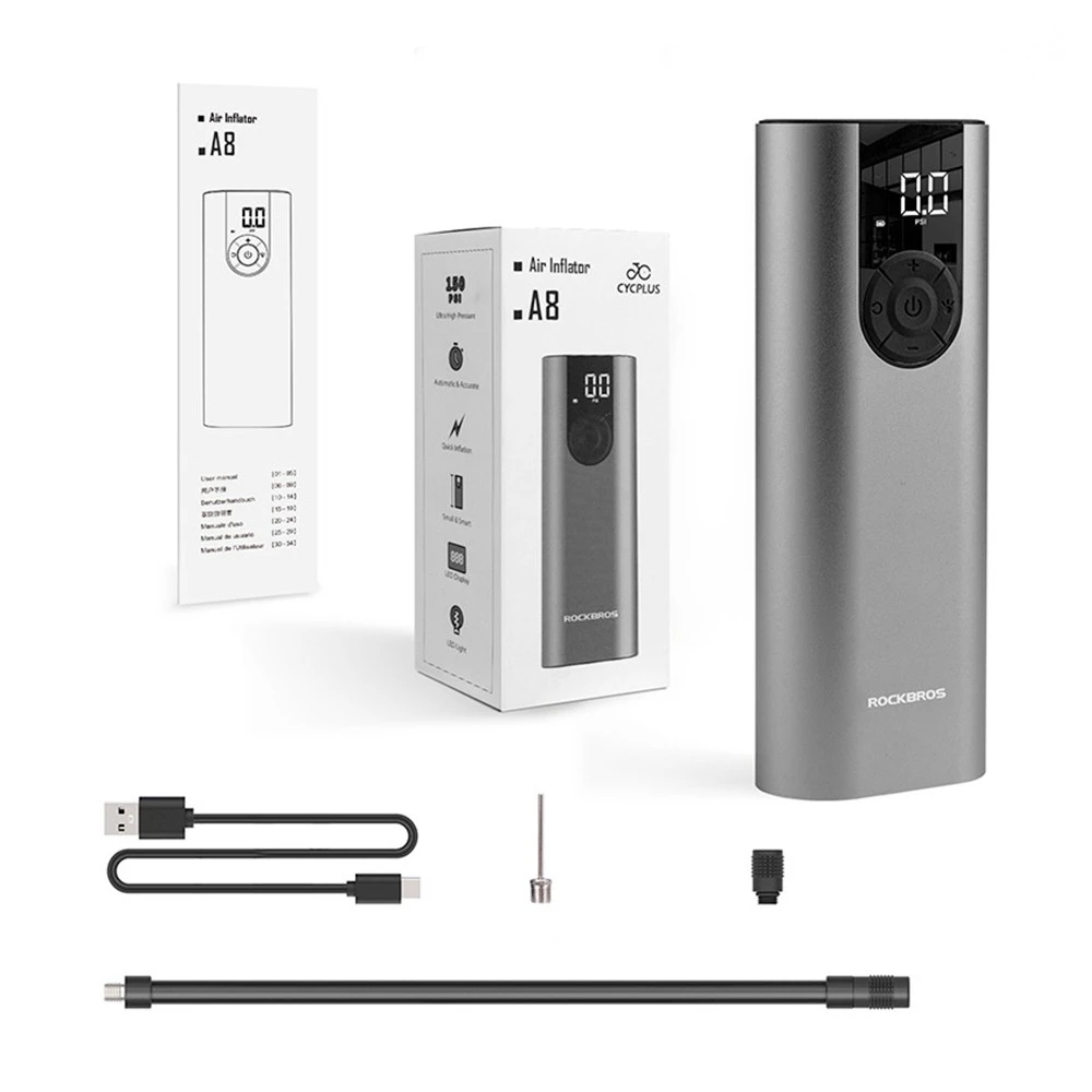 ROCKBROS A8 Electrical Air Pump 150PSI Fast Inflation Motorcycle Pump 2600mAh Battery