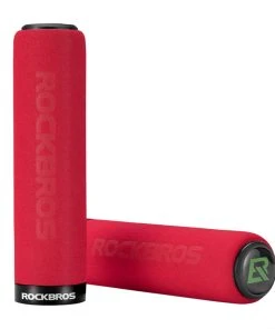 ROCKBROS Bicycle Grip MTB Sponge HandleBar Grip Anti-skid Shock-absorbing Soft Bike Grip Ultralight - Red & Black