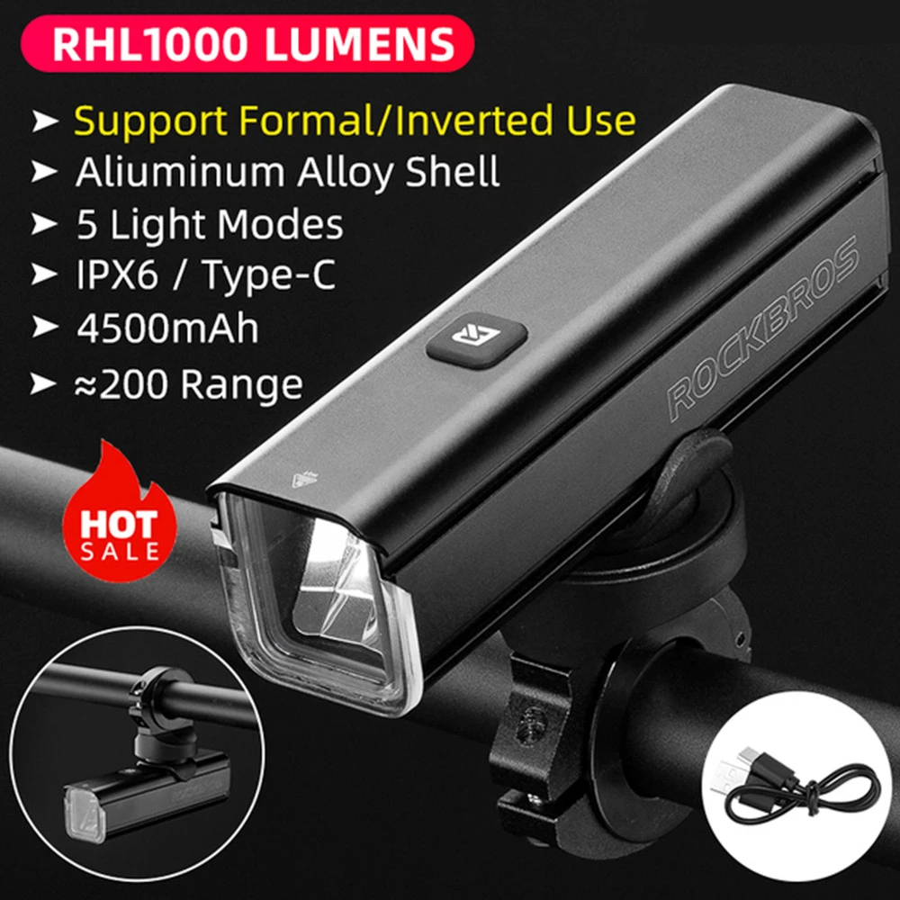 ROCKBROS Bicycle Light 1000 Lumen 4500mAh Bike Headlight 5 Lightning Modes - Image 2