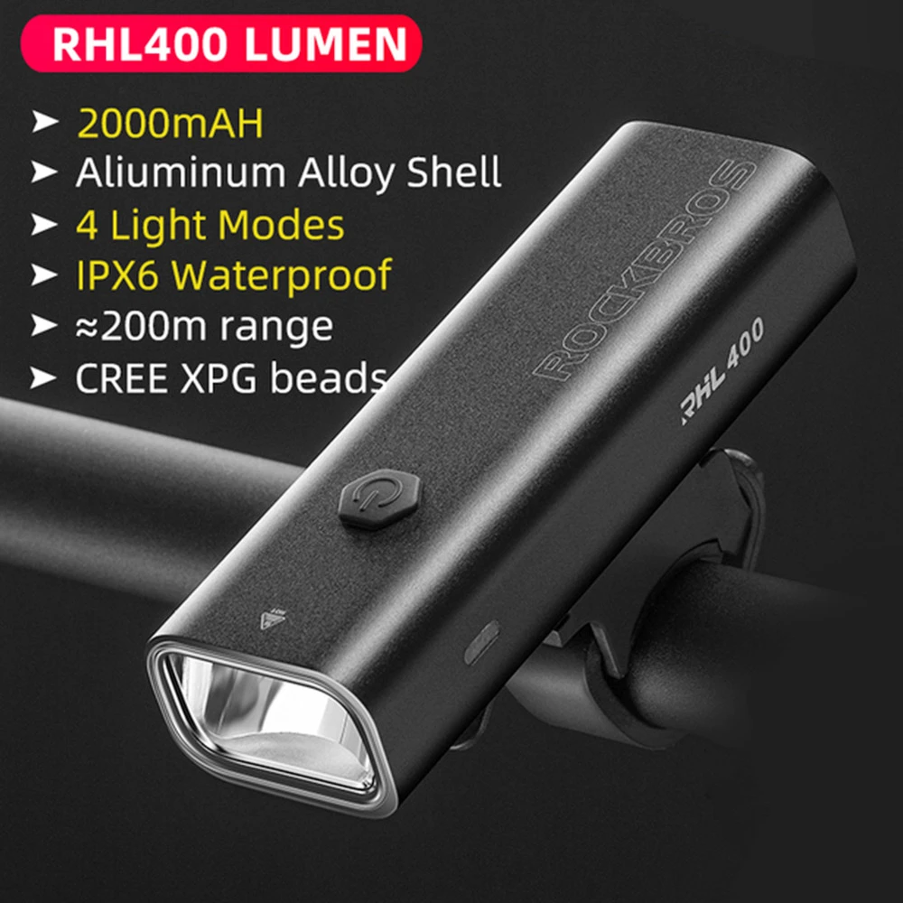 ROCKBROS Bicycle Light 400 Lumen 2000mAh Bike Headlight 3 Lightning Modes 200m Long Shot - Image 2