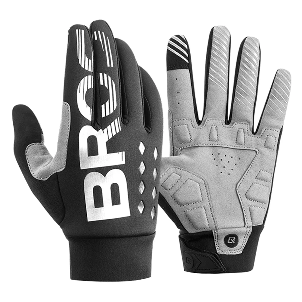 ROCKBROS Cycling Gloves Shockproof Wear Resistant Full Finger Windproof Gloves Breathable Lengthen Warm MTB Glove - L