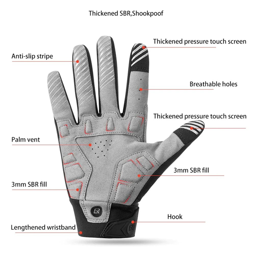 ROCKBROS Cycling Gloves Shockproof Wear Resistant Full Finger Windproof Gloves Breathable Lengthen Warm MTB Glove - XL - Image 3