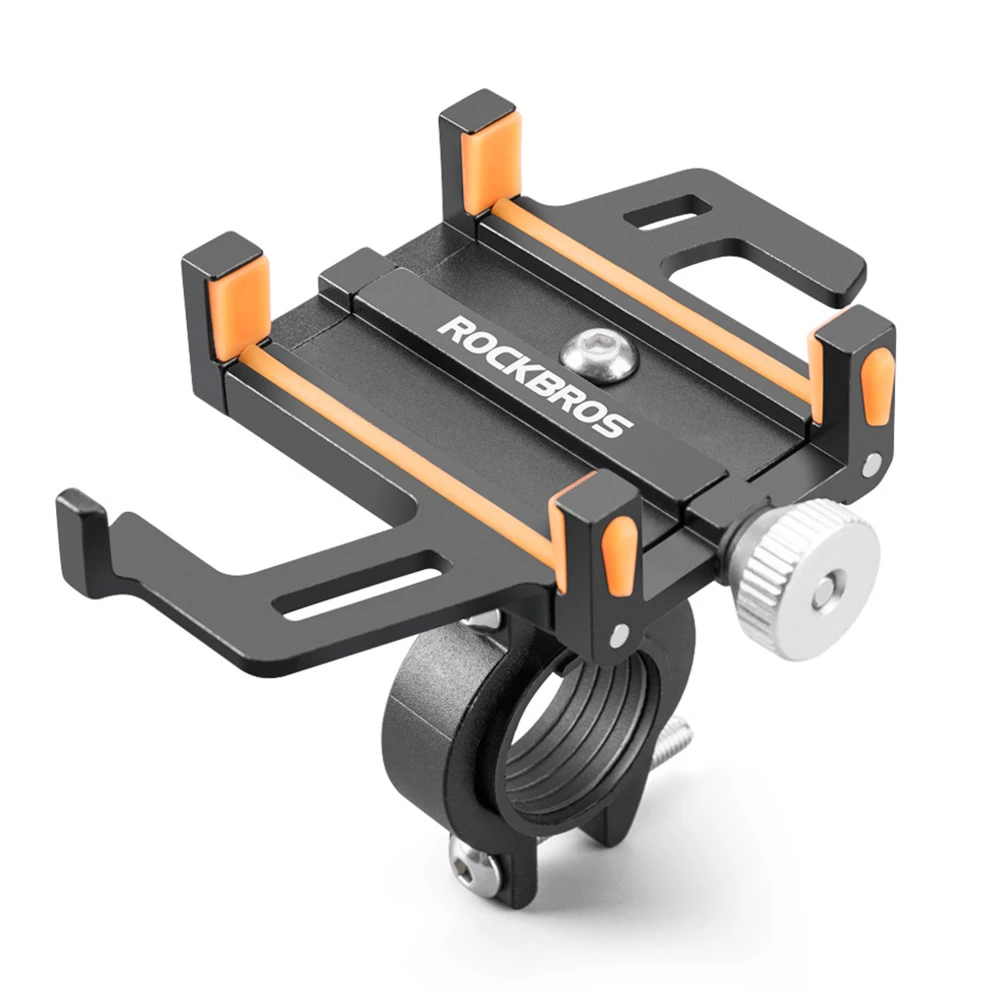 ROCKBROS Phone Holder For Motorcycle Electric Bike Alloy Bracket Five Claws - Black & Orange
