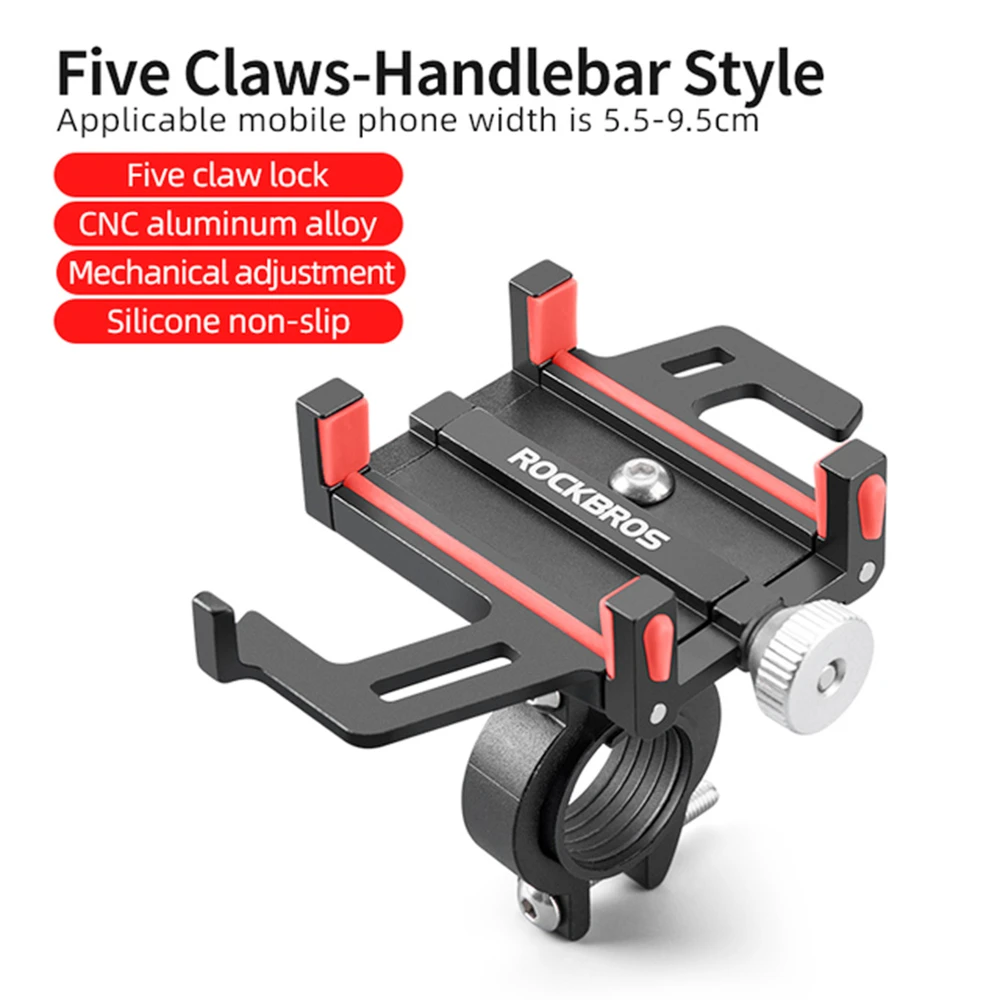 ROCKBROS Phone Holder For Motorcycle Electric Bike Alloy Bracket Five Claws - Black & Red - Image 2