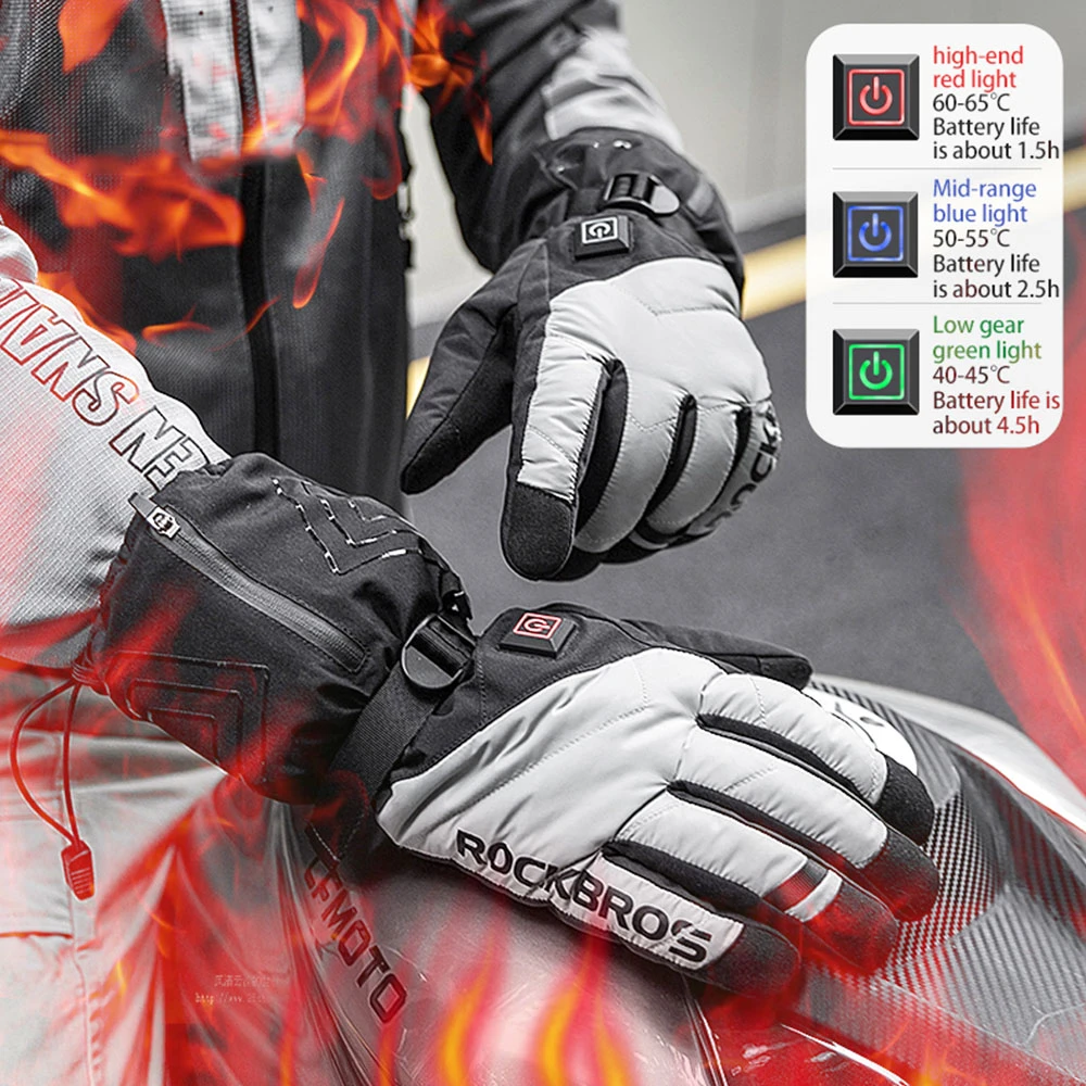 ROCKBROS S304 Heating Gloves For Cycling, Touchscreen Motorcycle Bicycle Gloves Breathable Waterproof - L - Image 3
