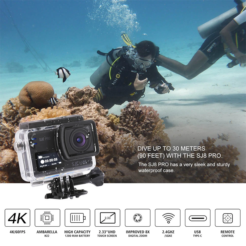 SJCAM SJ8Pro Sports & Action Camera 4K/60FPS Waterproof, WiFi Remote Control Sports DV FPV Camera - White - Image 4