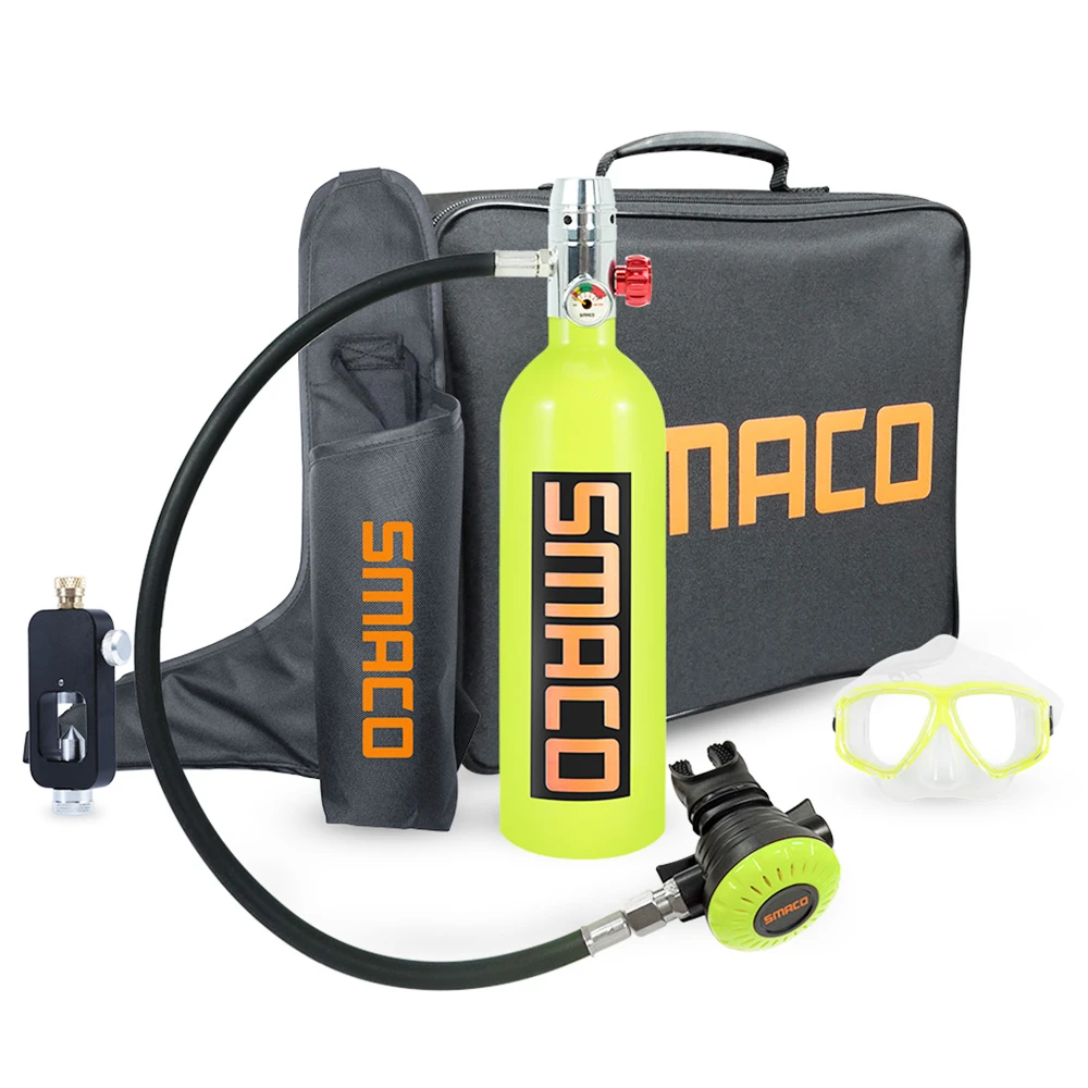 SMACO S400 1L Mini Scuba Diving Tank With DOT Certified 15-20 Minutes Using Time 1L Portable Bag - Green