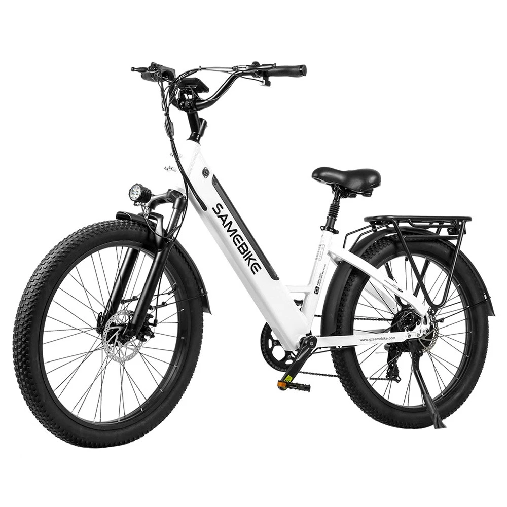 Samebike RS-A01 Electric Bike 750W Motor 70N.m 25-35km/h Max Speed 48V 14Ah Battery 26*3'' Tires With Rear Rack - White - Image 2