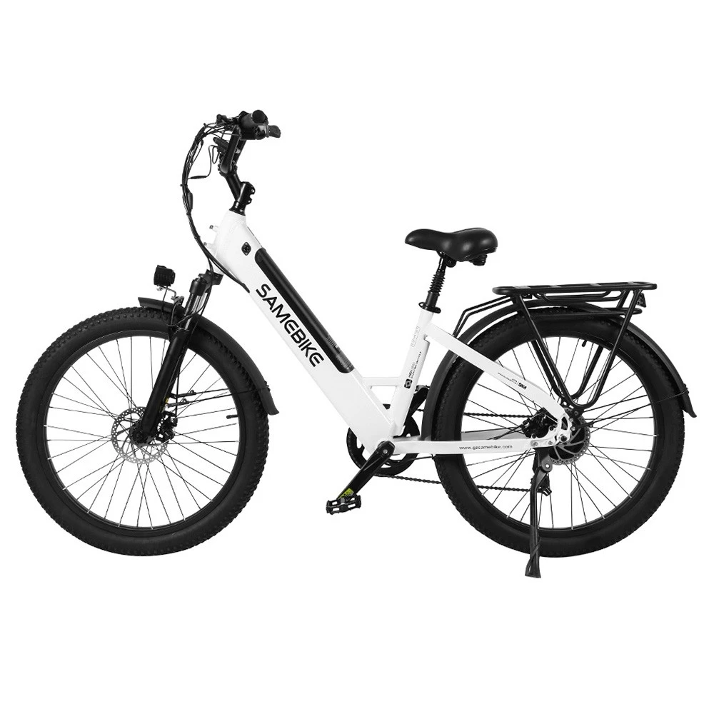 Samebike RS-A01 Electric Bike 750W Motor 70N.m 25-35km/h Max Speed 48V 14Ah Battery 26*3'' Tires With Rear Rack - White - Image 4