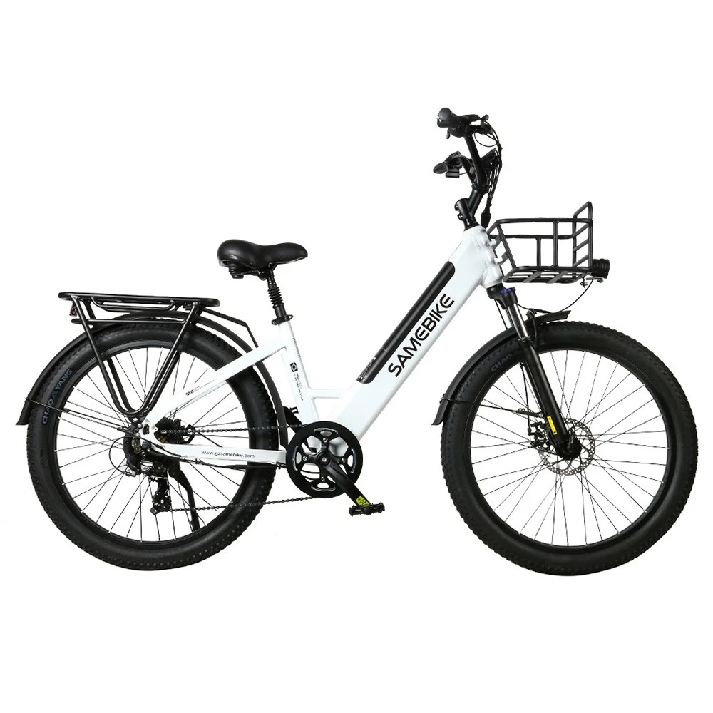 Samebike RS-A01 Electric Bike 750W Motor 70N.m 25-35km/h Max Speed 48V 14Ah Battery 26*3'' Tires With Rear Rack - White - Image 5
