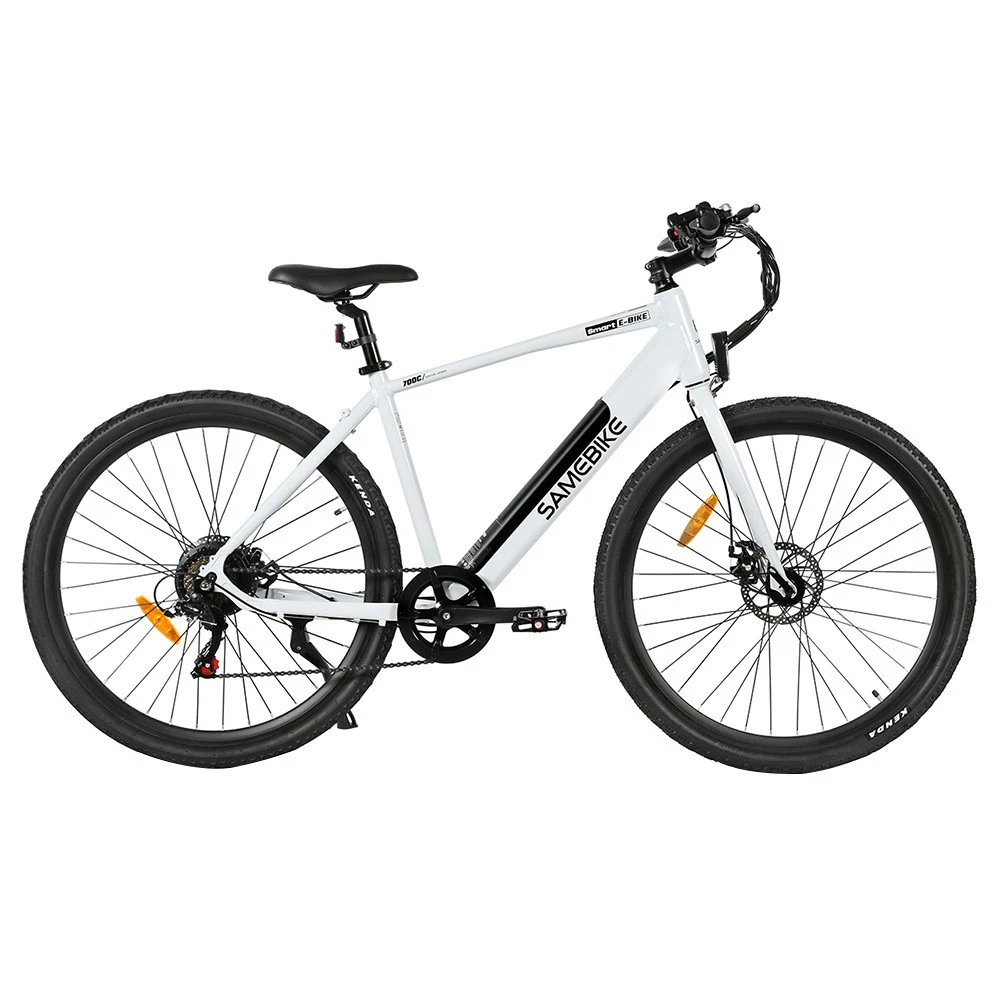 Samebike XWP10 Electric Bike 700*45C KENDA Tires 350W Motor 32Km/h Max Speed 36V 10.4Ah Battery For 40-80KM Range Dual Disc Brakes Shimano 7-Speed Gear App Control - White