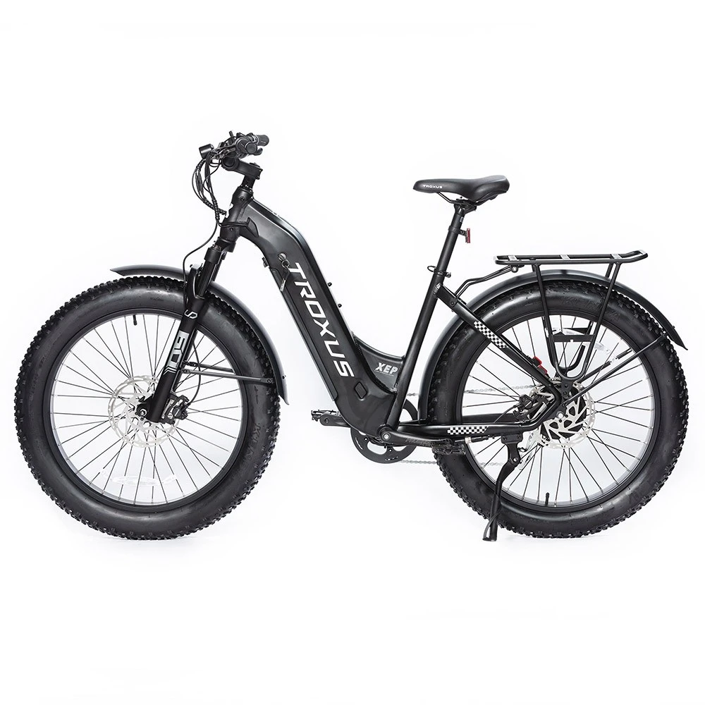 Troxus Explorer Step Thru Electric Bike 26*4.0 Inch Fat Tire 750W Bafang Motor 45Km/h Speed 48V 20Ah Samsung Battery Shimano 8 Speed 125kg Load - Black