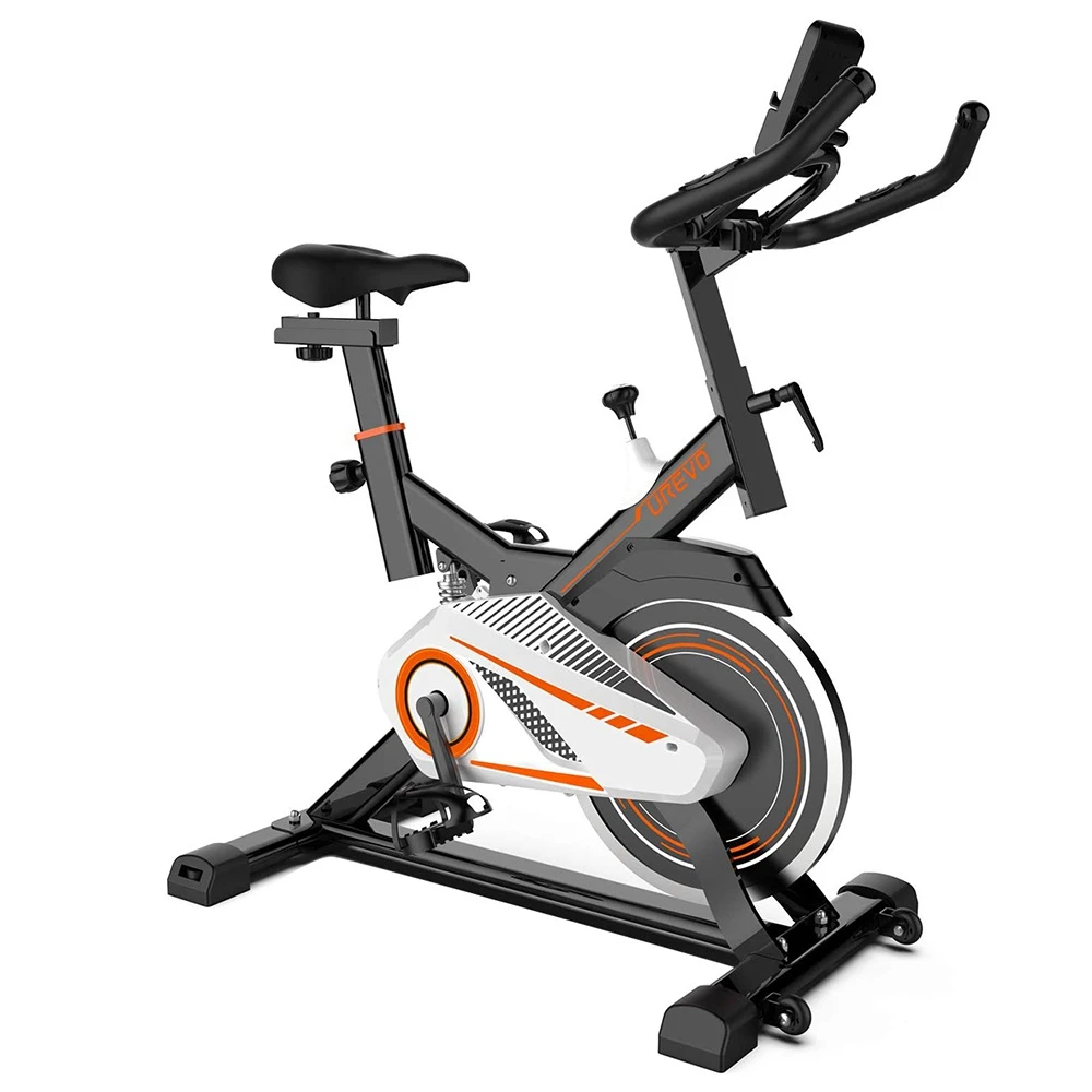 UREVO Indoor Cycling Exercise Fitness Spinning Bike For Home Cardio Workout With Comfortable Seat Cushi