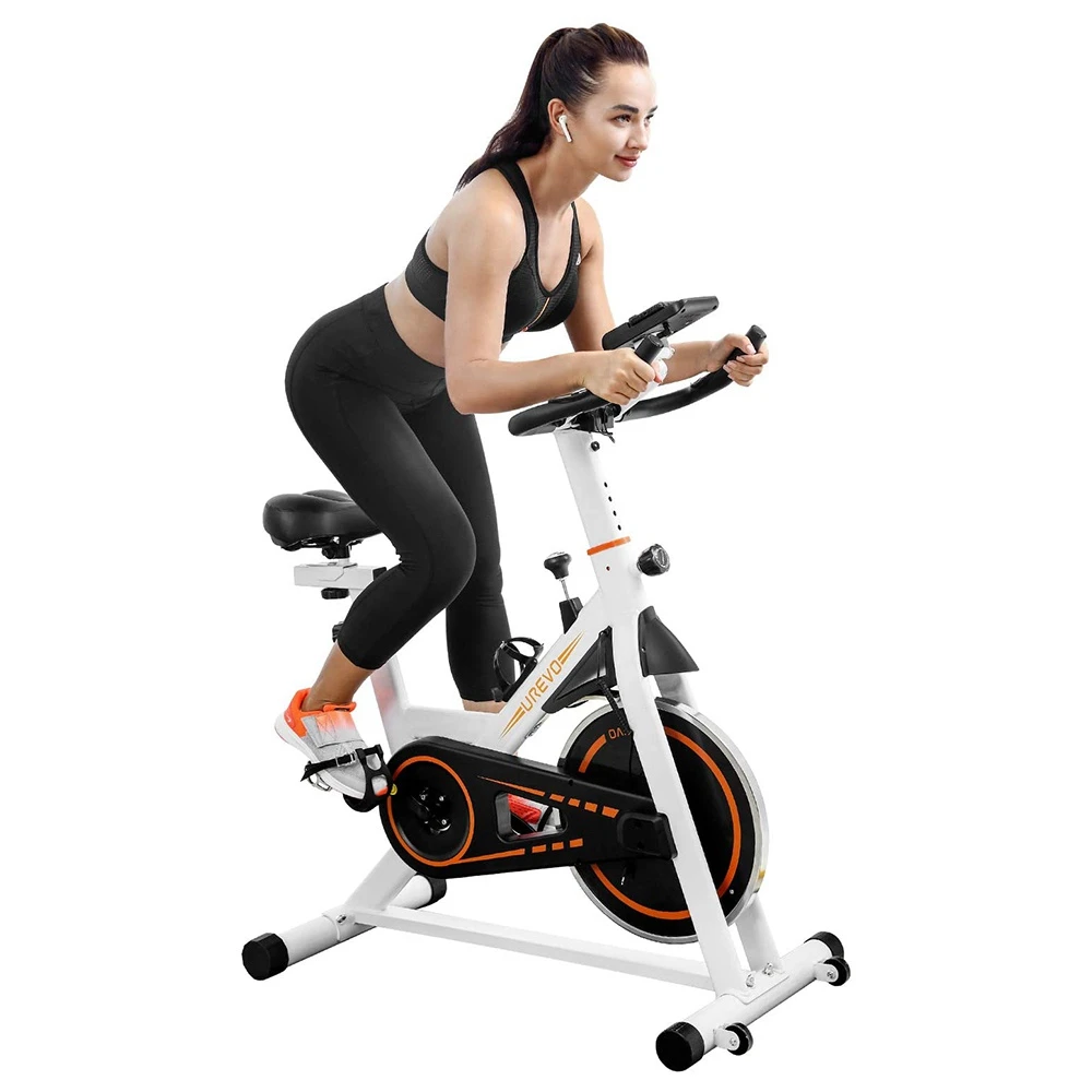 UREVO Indoor Cycling Bike Stationary Exercise Fitness Spinning Bike For Home Cardio Workout Bike Training Wit
