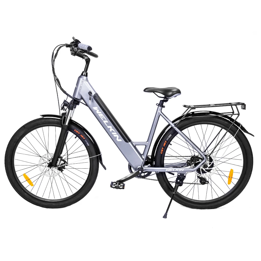 WELKIN WKEM002 Electric Bicycle 27.5*1.95 Inch Tires City Bike 250W Brushless Motor 25Km/h Max Speed 36V 10.4Ah Battery 120KG Max Load - Silver