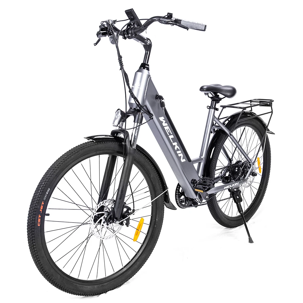 WELKIN WKEM002 Electric Bicycle 27.5*1.95 Inch Tires City Bike 250W Brushless Motor 25Km/h Max Speed 36V 10.4Ah Battery 120KG Max Load - Silver - Image 2