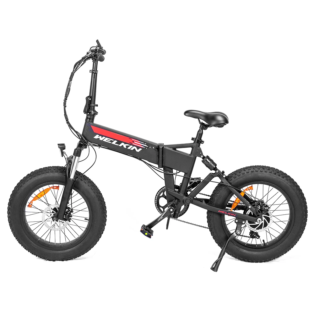 WELKIN WKES001 Electric Bicycle Snow Bike 500W Brushless Motor 48V 10.4Ah Battery 20'' Tires Shimano 7 Speed - Black