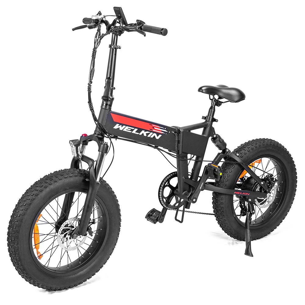WELKIN WKES001 Electric Bicycle Snow Bike 500W Brushless Motor 48V 10.4Ah Battery 20'' Tires Shimano 7 Speed - Black - Image 2