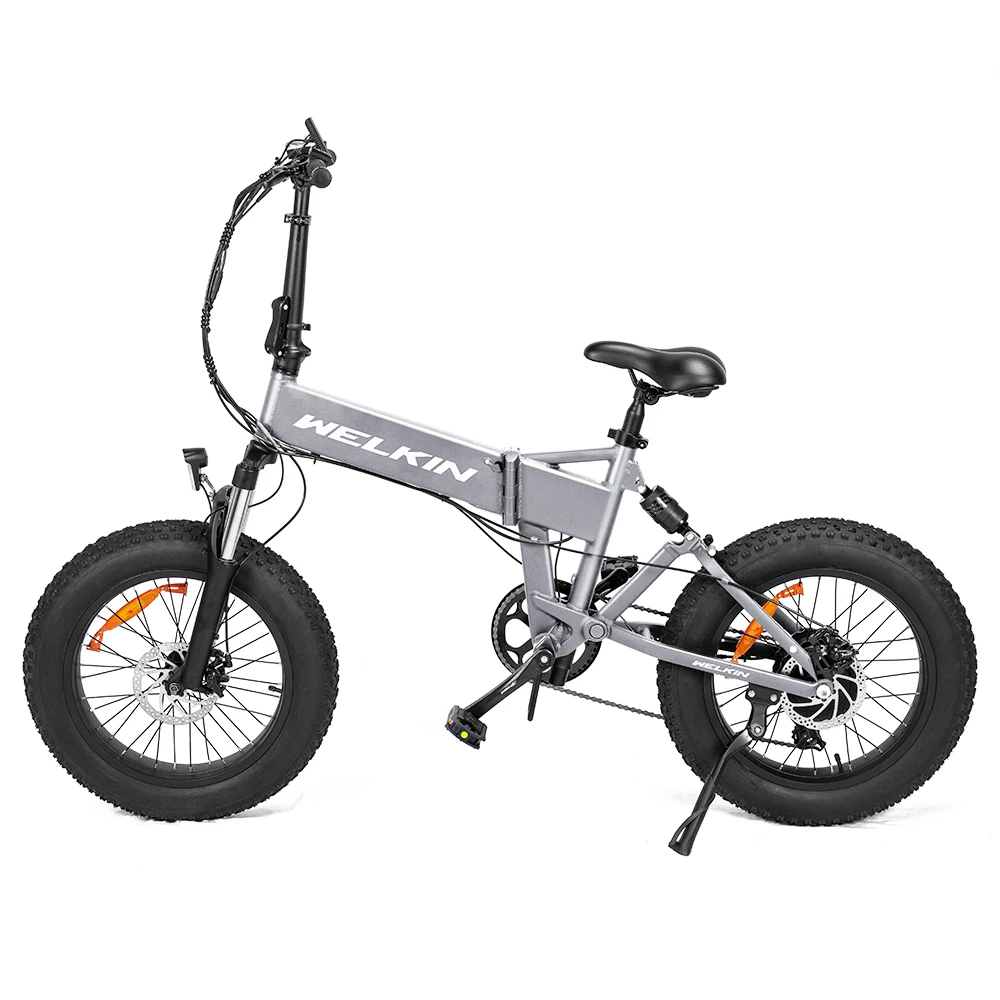 WELKIN WKES001 Electric Bicycle Snow Bike 500W Brushless Motor 48V 10.4Ah Battery 20'' Tires Shimano 7 Speed - Silver
