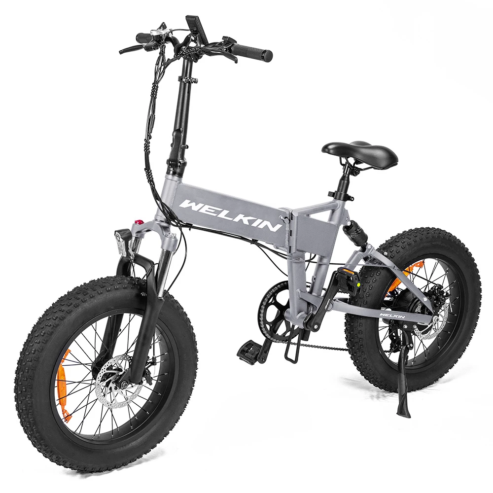 WELKIN WKES001 Electric Bicycle Snow Bike 500W Brushless Motor 48V 10.4Ah Battery 20'' Tires Shimano 7 Speed - Silver - Image 2
