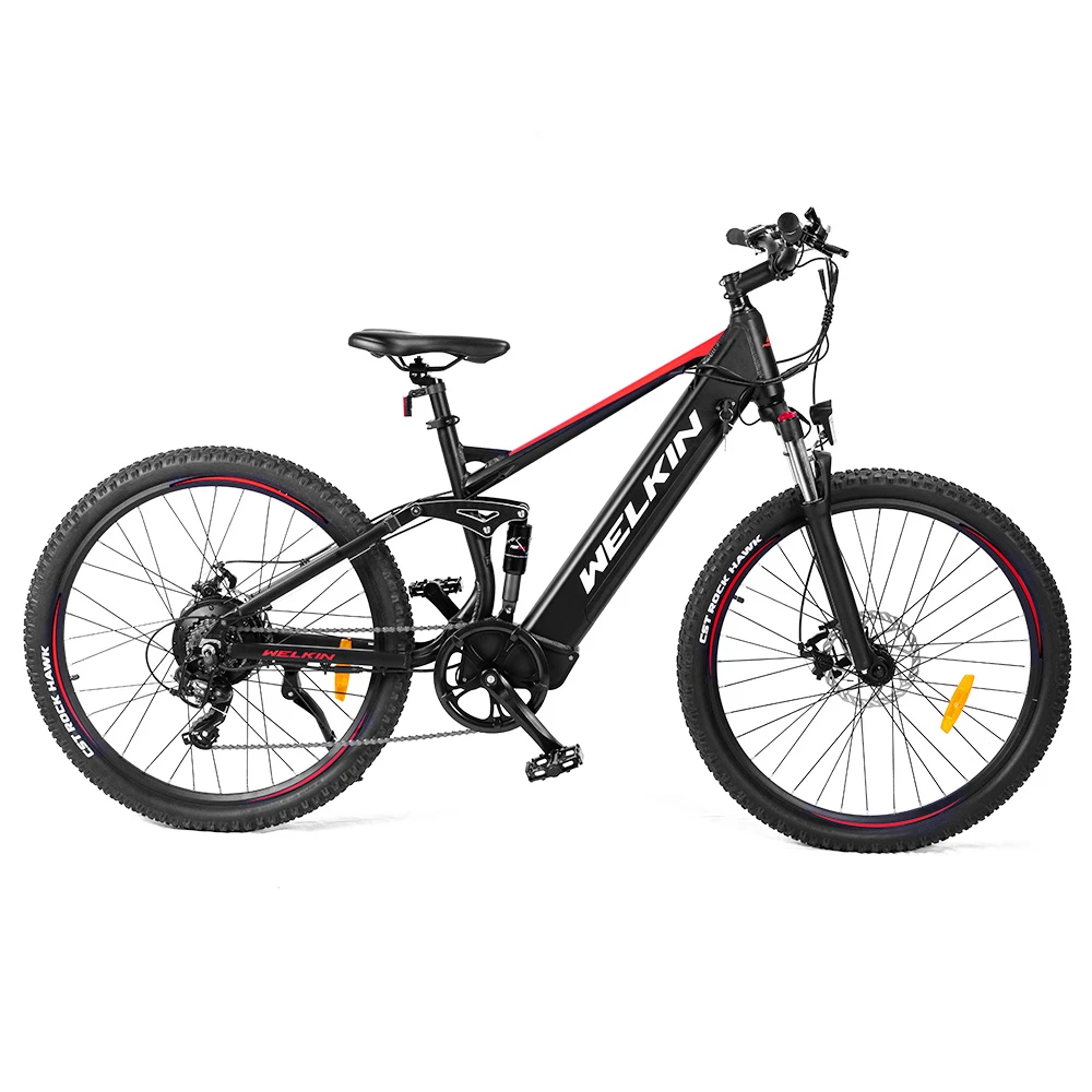 WELKIN WKES002 Electric Bicycle 350W Brushless Motor 48V 10Ah Battery 27.5*2.25'' Tires Mountain Bike - Black & Red