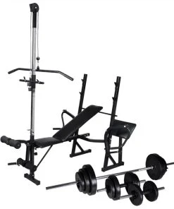 Workout Bench With Weight Rack, Barbell And Dumbbell Set 30.5kg