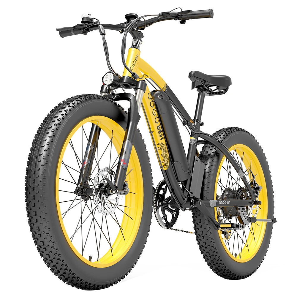GOGOBEST GF600 Electric Bike 48V 13Ah Battery 1000W Motor 26x4.0 Inch Fat Tire Max Speed 40Km/h 110KM Power-assisted Mileage Range LCD Display IP54 Waterproof Aluminum Alloy Frame Shimano 7-speed Shift - Black Yellow