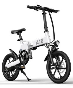 ADO A16 Electric Folding Bike 16 Inch City Bicycle 350W Hall Brushless Motor SHIMANO 7-Speed Rear Derailleur 36V 7.8Ah Removable Battery 35km/h Max Speed Up To 35km Max Range IPX5 Double Shock-absorption Aluminum Alloy Frame 16*1.95 Tires - White