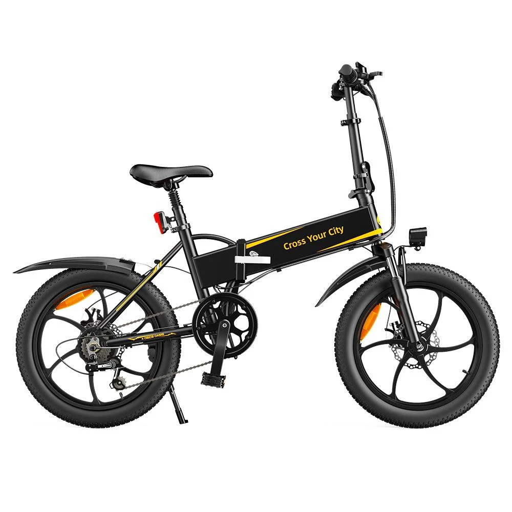 ADO A20+ Electric Folding Bike 20 Inch City Bicycle 250W Hall Brushless Gear DC Motor SHIMANO 7-Speed Rear Derailleur 36V 10.4Ah Removable Battery 25km/h Max Speed Up To 60km Max Range IPX5 Double Shock-absorption Aluminum Alloy Frame - Black