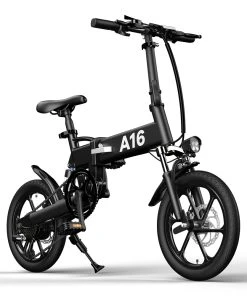 ADO A16 Electric Folding Bike 16 Inch City Bicycle 350W Hall Brushless Motor SHIMANO 7-Speed Rear Derailleur 36V 7.8Ah Removable Battery 35km/h Max Speed Up To 35km Max Range IPX5 Double Shock-absorption Aluminum Alloy Frame 16*1.95 Tires - Black