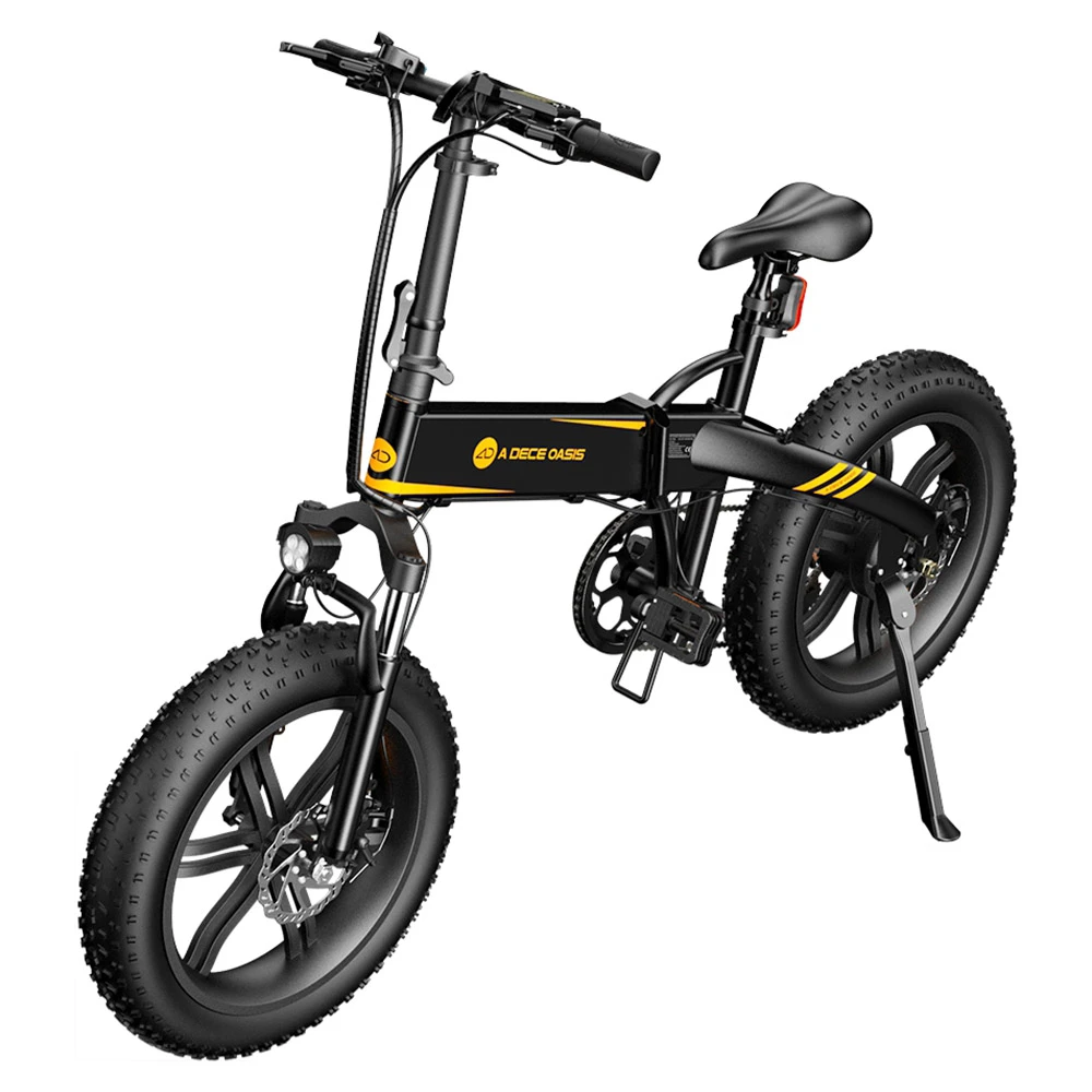 ADO A20F+ International Version Off-road Electric Folding Bike 20*4.0 Inch 500W Brushless DC Motor SHIMANO 7-Speed Rear Derailleur 36V 10.4Ah Removable Battery 25km/h Max Speed Pure Power Up To 50km Range Aluminum Alloy Frame - Black
