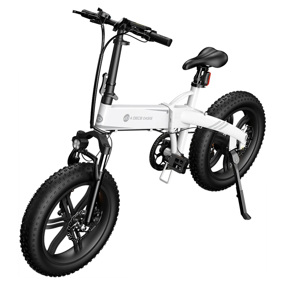 ADO A20F+ Off-road Electric Folding Bike 20*4.0 Inch 250W Brushless DC Motor SHIMANO 7-Speed Rear Derailleur 36V 10.4Ah Removable Battery 25km/h Max Speed Pure Power Up To 50km Range Aluminum Alloy Frame - White